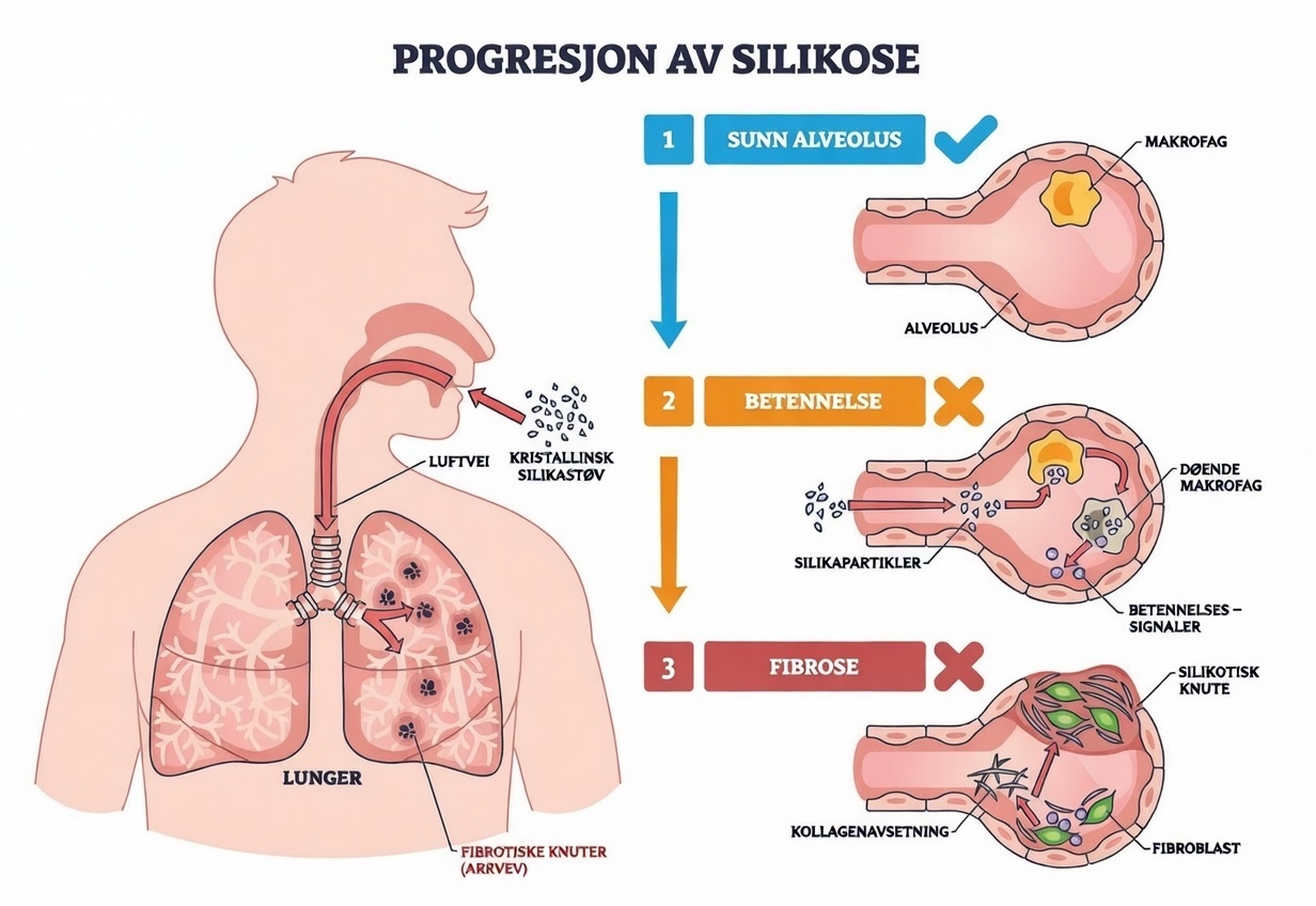 Long-term exposure to silica dust increases the risk of silicosis (incurable lung disease), COPD, lung cancer and other serious respiratory diseases